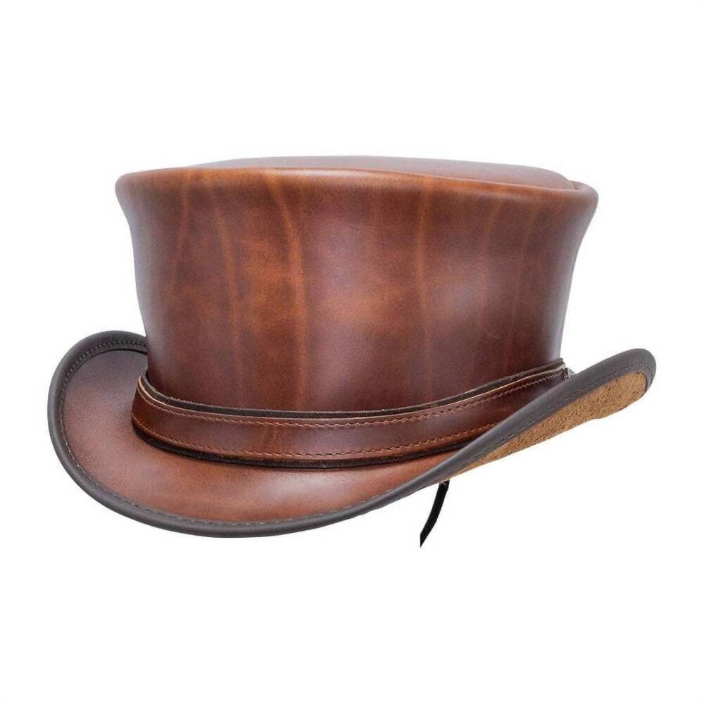 NEW AMERICAN HAT MAKERS men's genuine leather top hat in cyprus tan